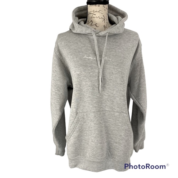Pretty Little Thing Heather Marled Gray Graphic Oversized Hooded Sweatshirt S - Picture 2 of 10